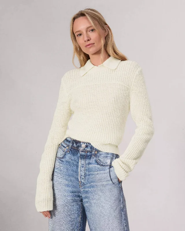 Rag & Bone Madix Polo Sweater in Ivory Handmade Hand-knitted Hand-woven