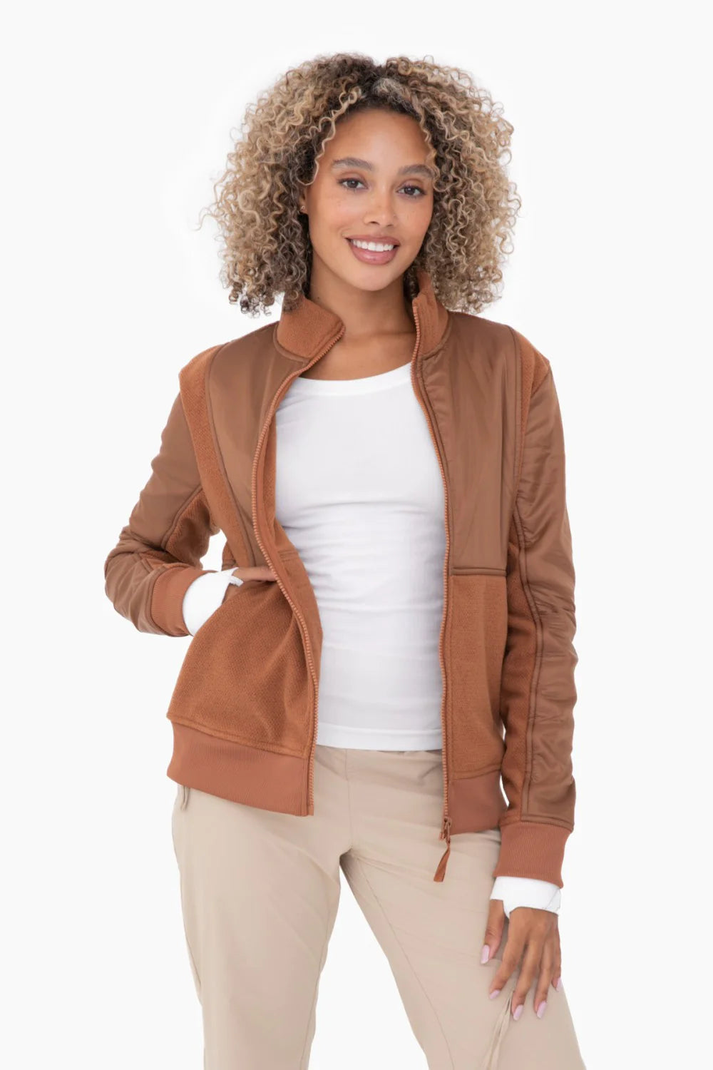 Women's Mono B | Textured Fleece Jacket | Camel Mesh Jacket Canvas Jacket Denim Jacket