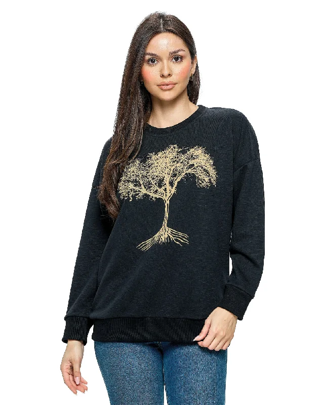 Pullover Tree of Life Print Boho Comfy Fine Merino Wool