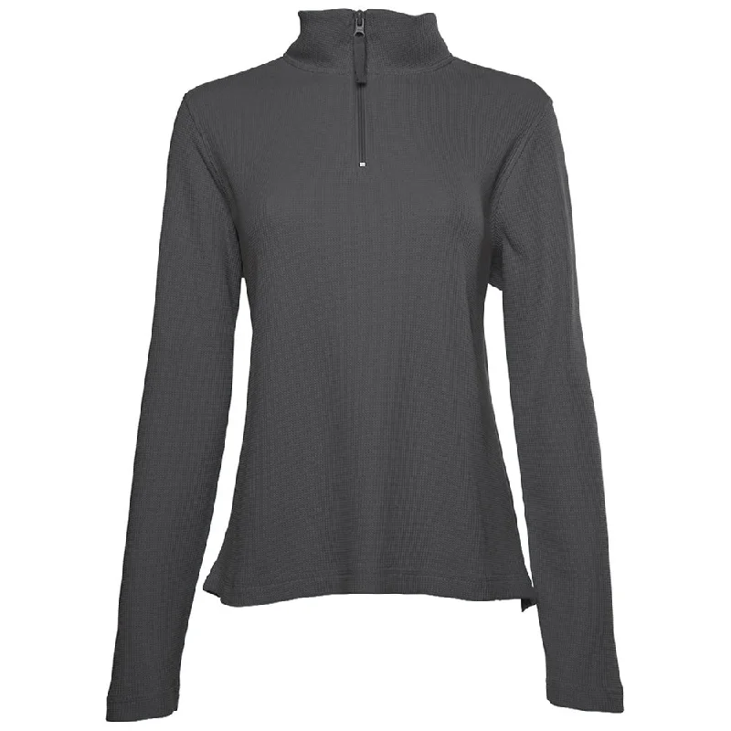 Charles River Women's Charcoal Waffle Quarter Zip Pullover Asymmetrical Neck Pullover