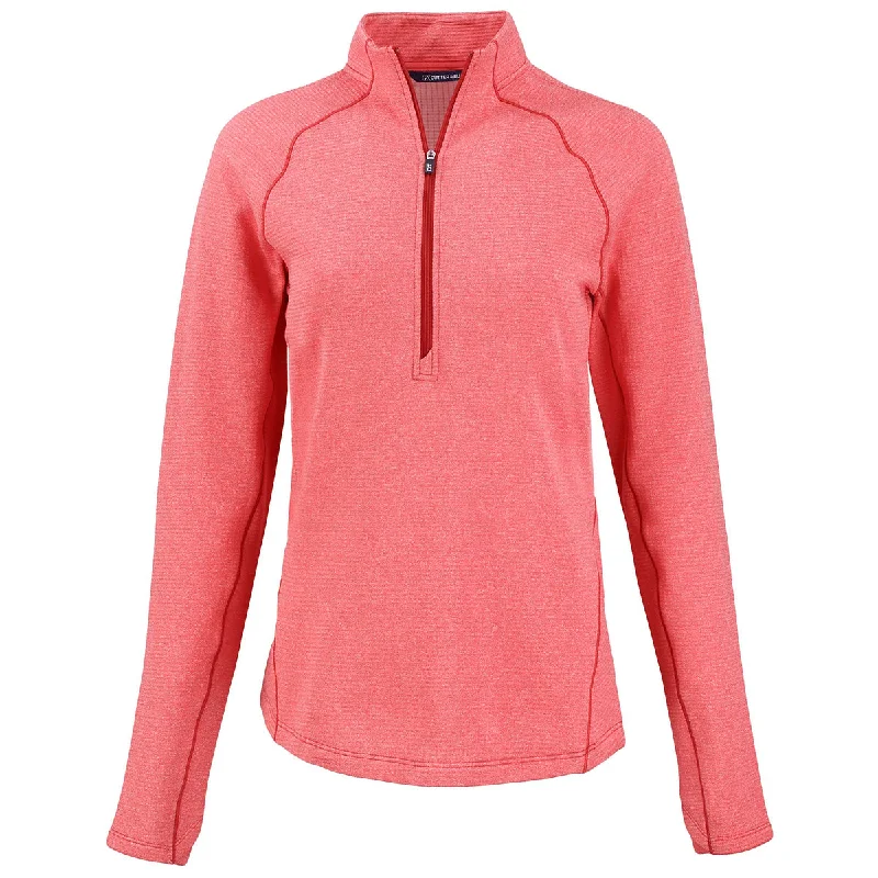 Cutter & Buck Women's Red Heather Peshastin Eco Recycled Half Zip Pullover Lantern Sleeve Elegant