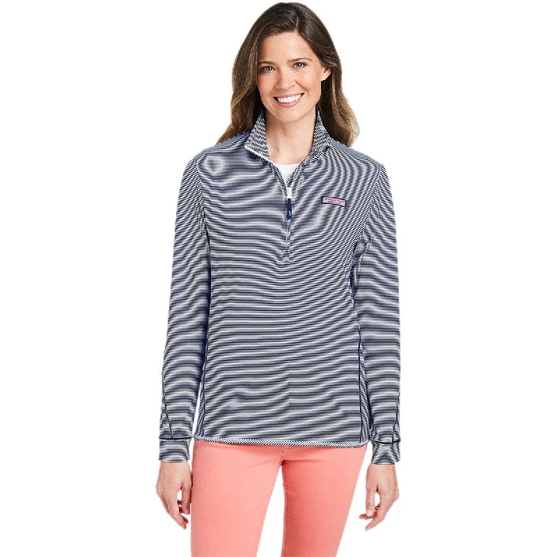 Vineyard Vines Women's Deep Bay Microstripe Sankaty Half-Zip Pullover Box Sleeve Comfort