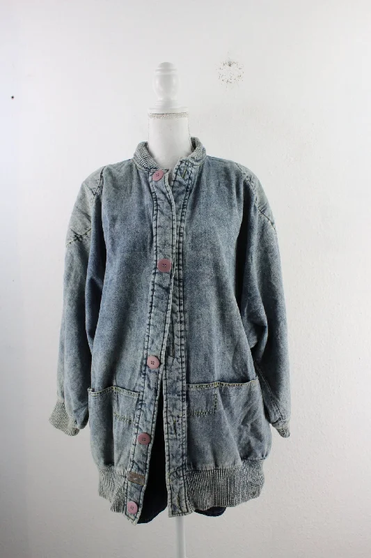 Vintage Jeans Jacket (L) Knit Fabric Woven Fabric Fleece Fabric