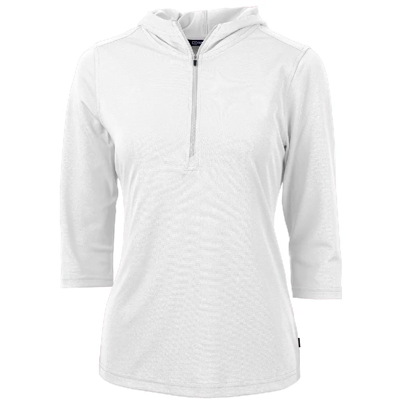 Cutter & Buck Women's White Virtue Eco Pique Recycled Half Zip Pullover Hoodie Peter Pan Collar