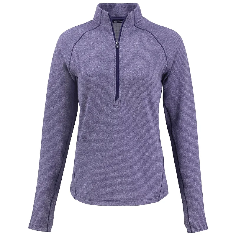 Cutter & Buck Women's College Purple Heather Peshastin Eco Recycled Half Zip Pullover Cap Sleeve Casual