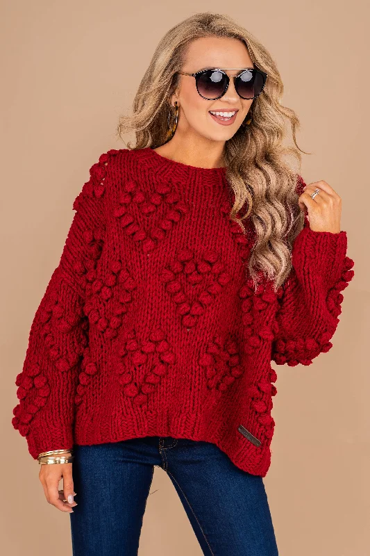 Love You More Red Pompom Sweater Casual Formal Business