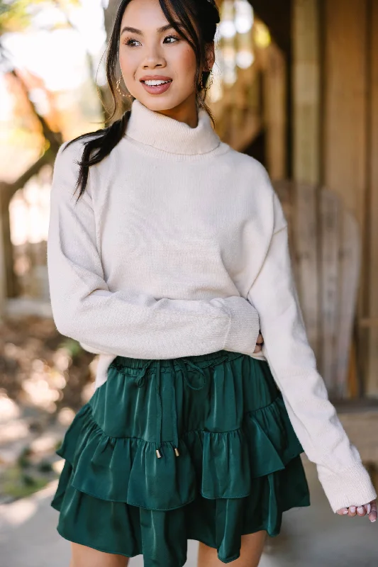 Feeling Your Best Natural White Turtleneck Sweater Front Pockets Side Pockets Patch Pockets