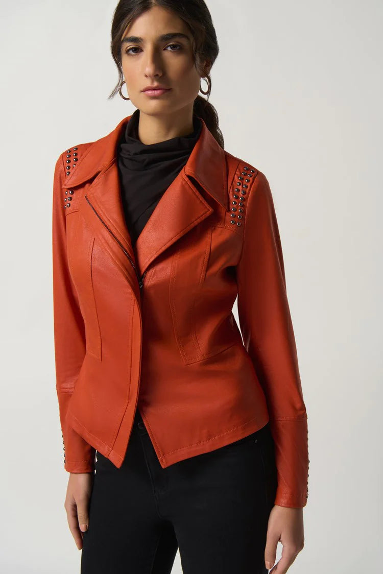 Women's Joseph Ribkoff | Studded Notched Collar Jacket | Tandoori Zip Front Button Front Snap Front