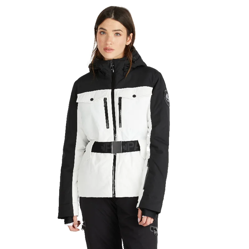 Pajar Women's Gabbi Belted Ski Jacket with Fixed Hood Zippered Front Buttoned Front Snap Front