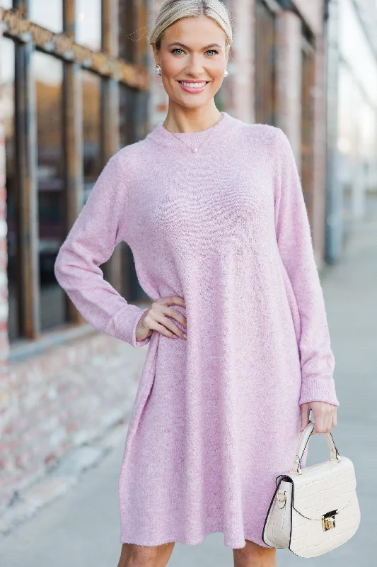 Be The One Pink Babydoll Sweater Dress Notch Collar Peter Pan Collar Cowl Neck