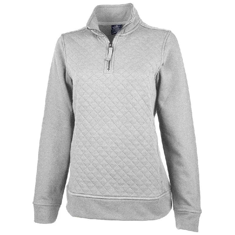 Charles River Women's Heather Grey Franconia Quilted Pullover Bardot Neck Top