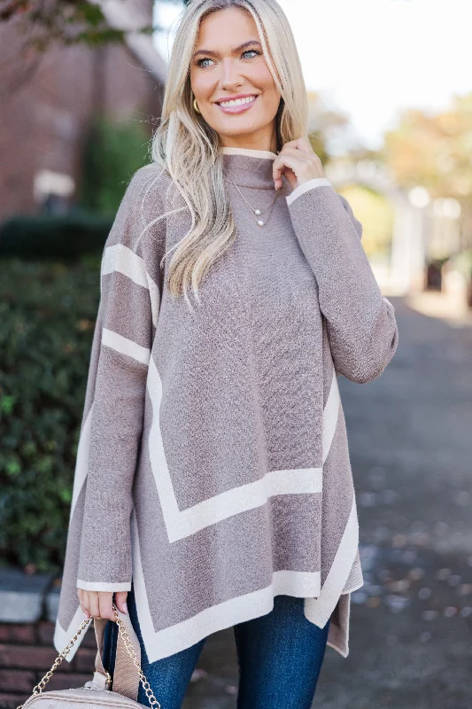 All The Best Mocha Brown Striped Sweater Tunic Cable Knit Ribbed Knit Lace Knit