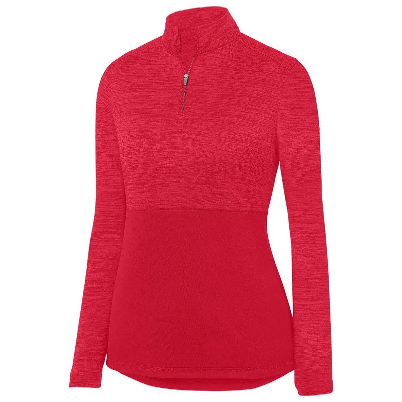 Augusta Women's Red Shadow Tonal Heather Quarter Zip Pullover Tight Sleeve Top