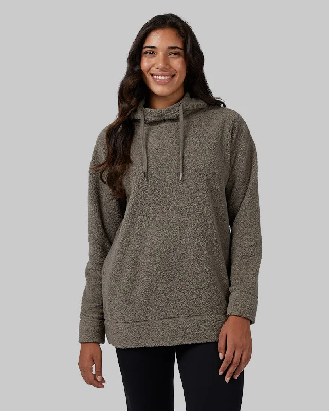 WOMEN'S SHORTHAIR SHERPA PULLOVER HOODIE Thick Cable Knit