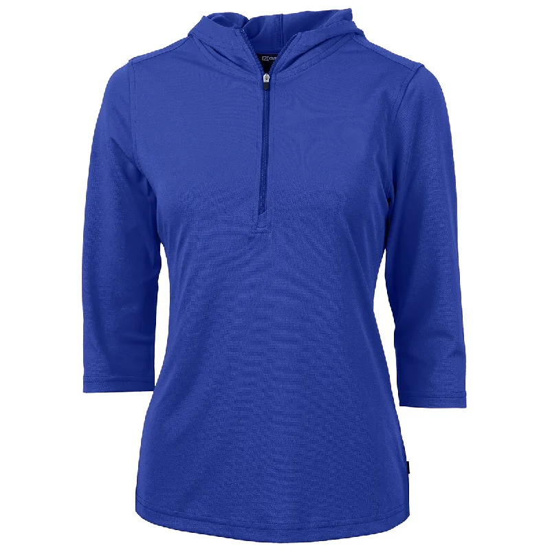 Cutter & Buck Women's Tour Blue Virtue Eco Pique Recycled Half Zip Pullover Hoodie Open Neck Pullover