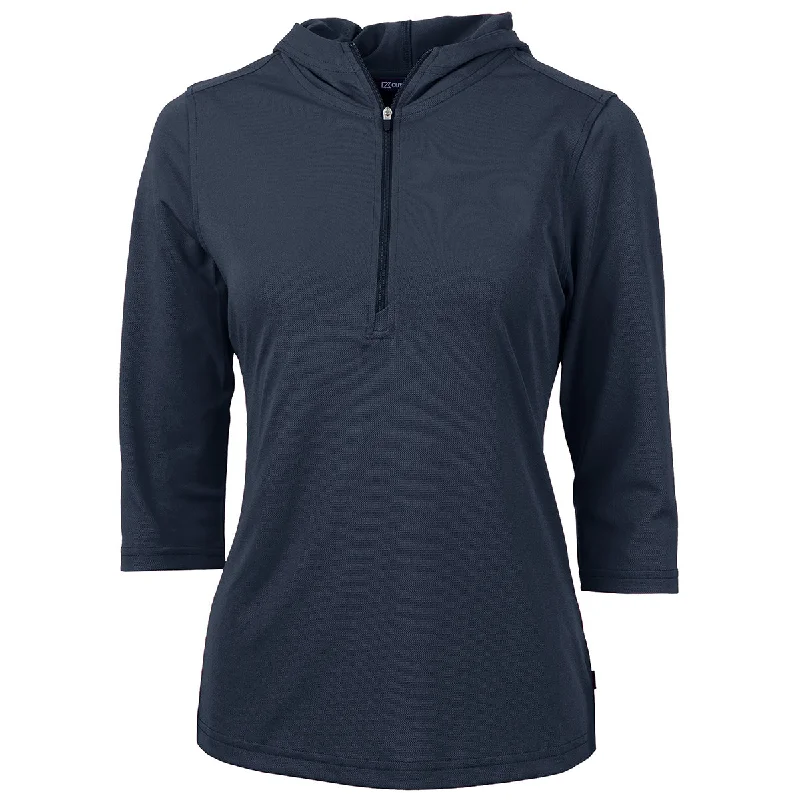 Cutter & Buck Women's Navy Blue Virtue Eco Pique Recycled Half Zip Pullover Hoodie Oblong Neck Pullover