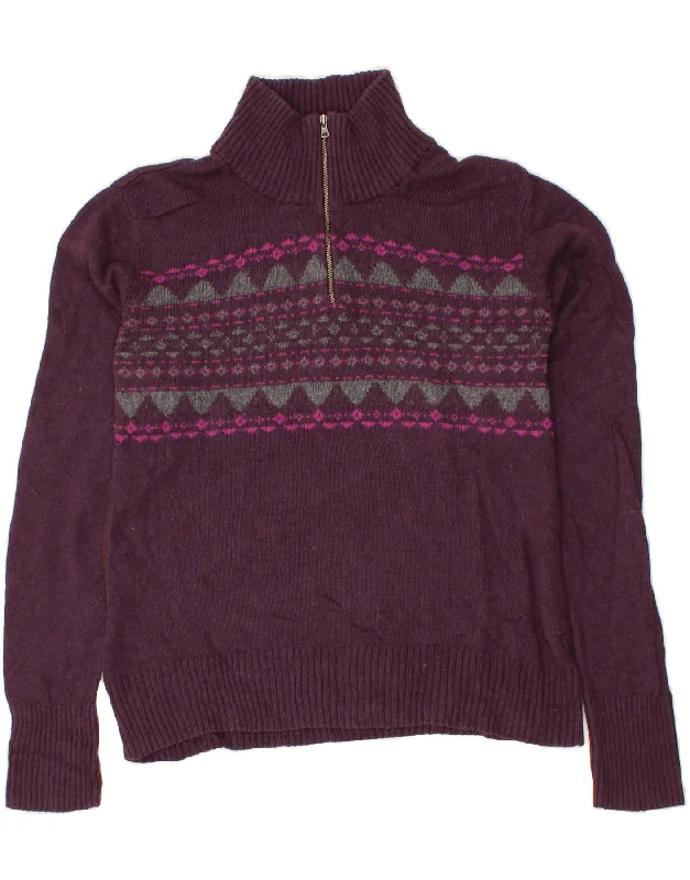 EDDIE BAUER Womens Zip Neck Jumper Sweater UK 16 Large Purple Fair Isle High Neck Crew Neck V-Neck