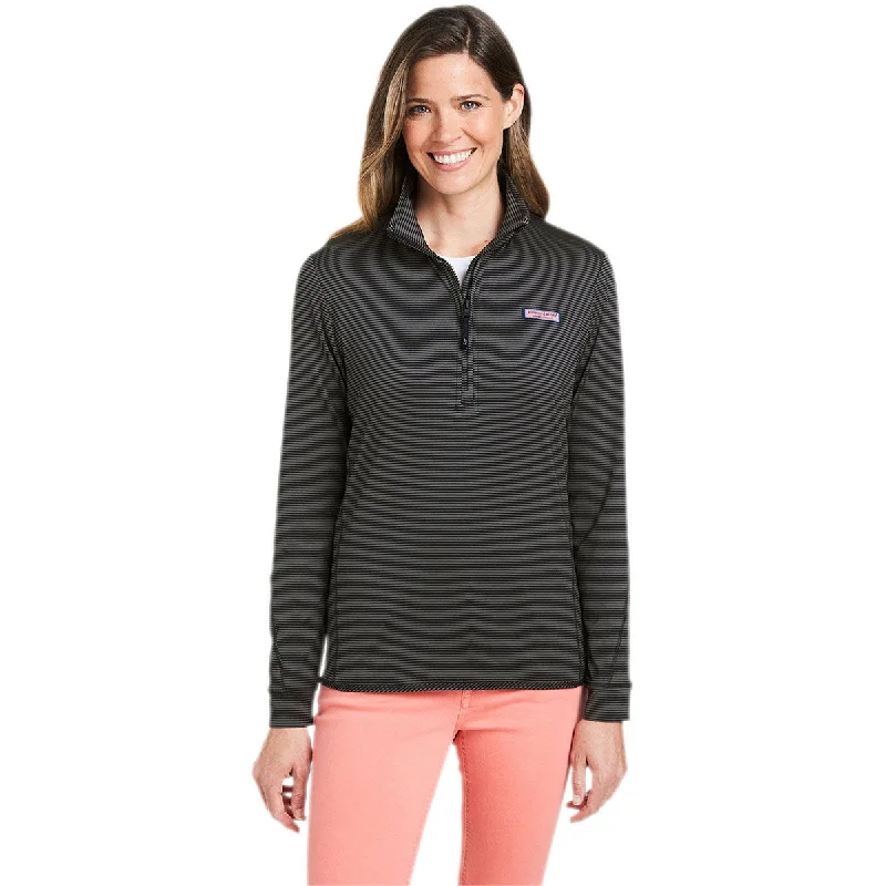 Vineyard Vines Women's Jet Black Microstripe Sankaty Half-Zip Pullover Bolero Style Sweater