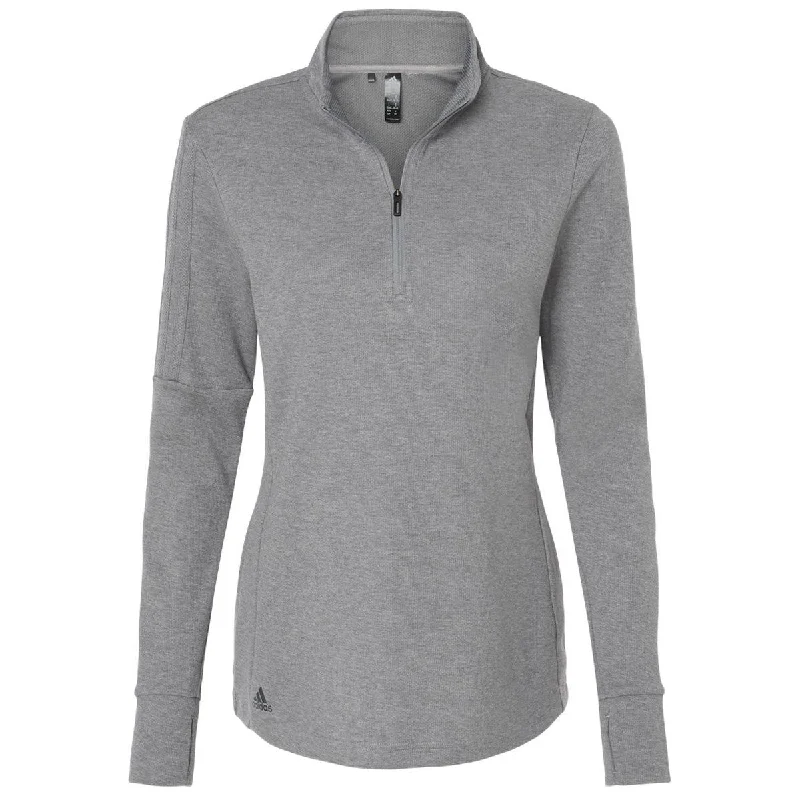 adidas Women's Grey Three Melance 3-Stripes Quarter Zip Pullover High Neck Pullover