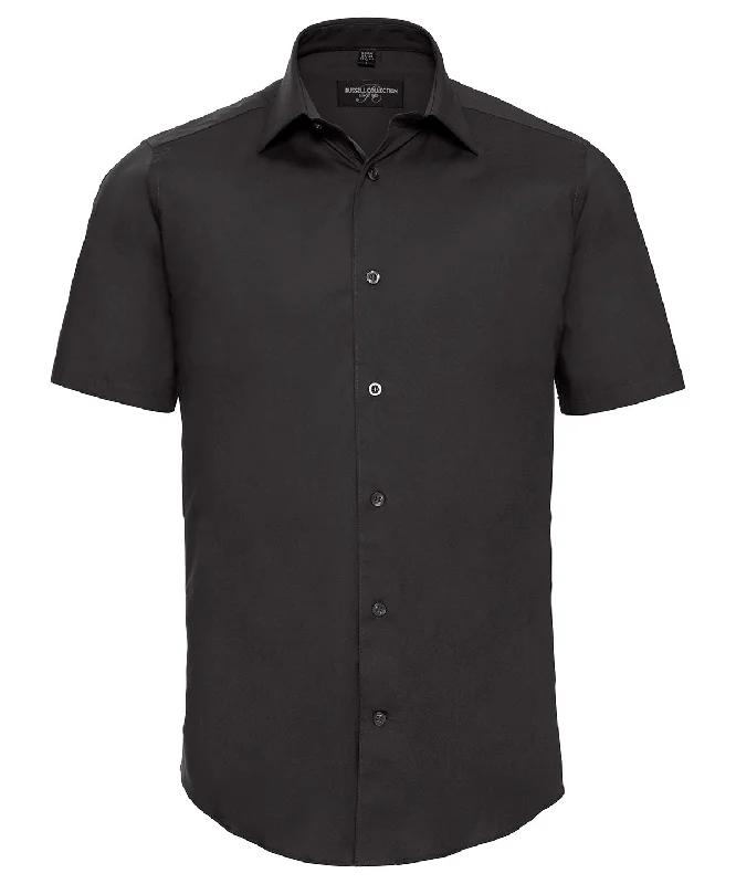 Black - Short sleeve easycare fitted shirt Iron Safe Non-Iron Wrinkle Free