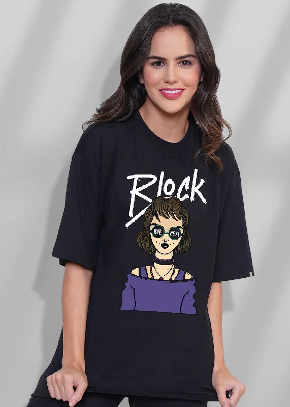 Block Women Oversized T-Shirt Welt Pockets Slit Pockets