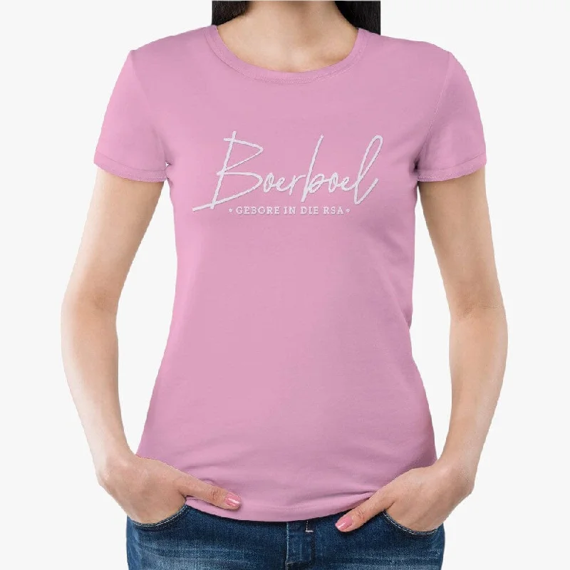 Boerboel Womens Premium Cotton Short Sleeve Tee Light Pink Asymmetrical Pockets Print