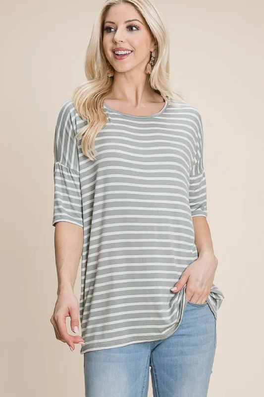 BOMBOM Striped Round Neck T-Shirt Basic T-Shirt Crew Neck Short Sleeve