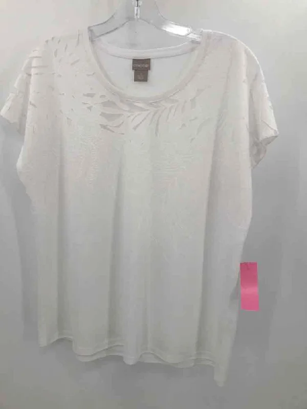 Pre-Owned Chico's White Size Large T-shirt Front Pockets Side Pockets Patch Pockets