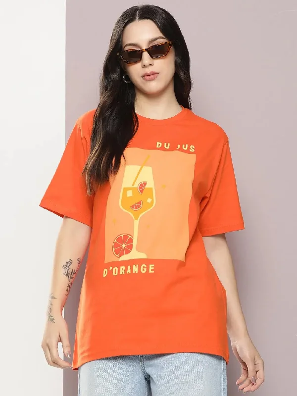 Dillinger Orange Graphic Oversized T-Shirt-WMNCR451ORG-XS Striped Floral Plaid