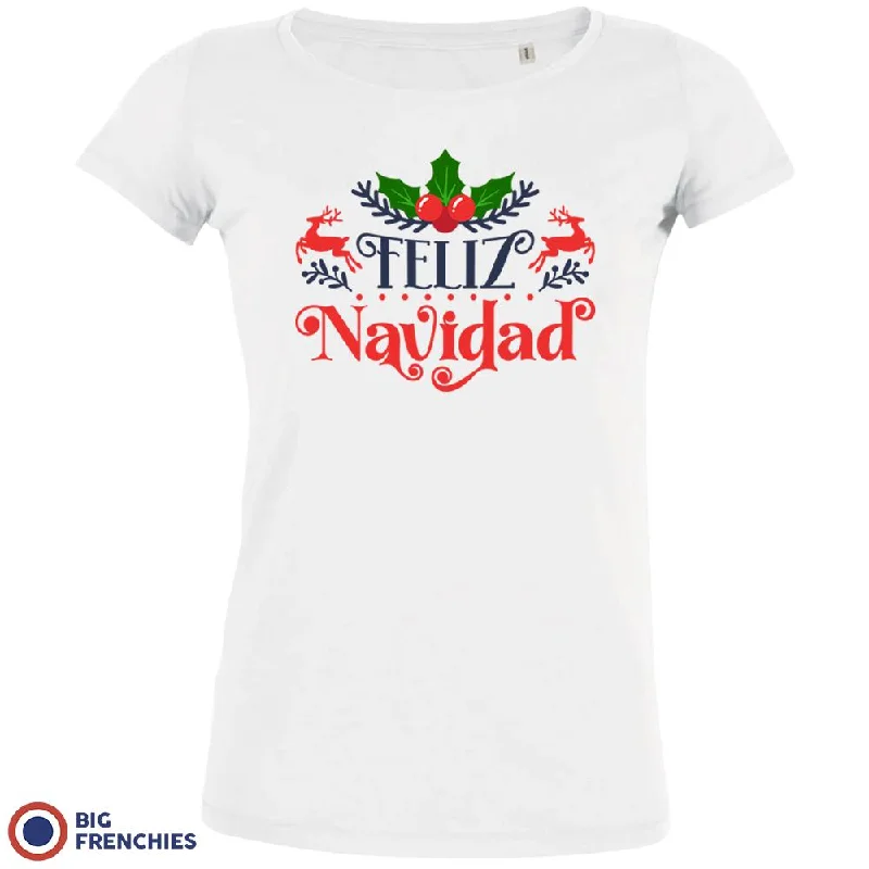 Feliz Navidad Christmas Women's Organic Cotton Tee Oversized T-Shirt Spandex breathable