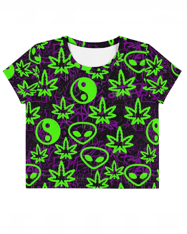 Ganja Graffiti Crop Tee Graphic Embroidered Appliqued