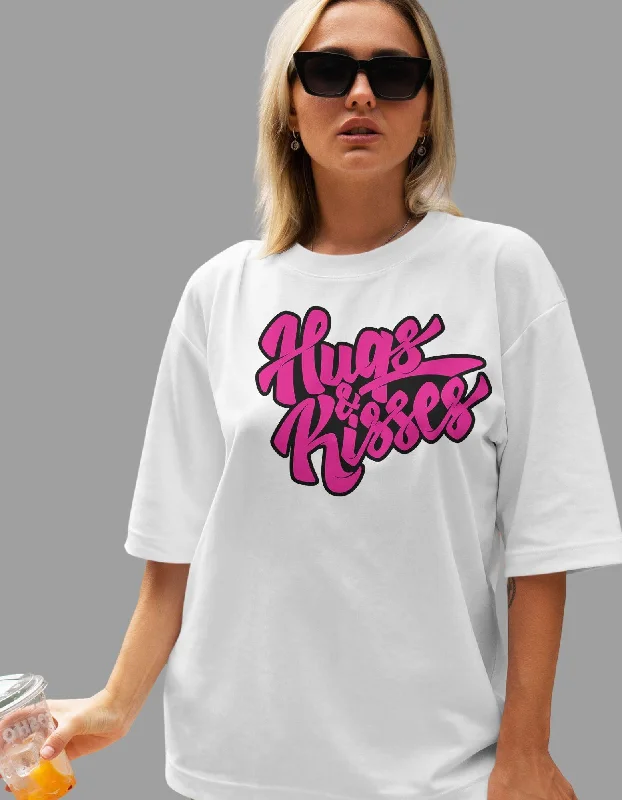 Hugs & Kisses Oversized Tshirt for Women Notch Collar Peter Pan Collar Cowl Neck