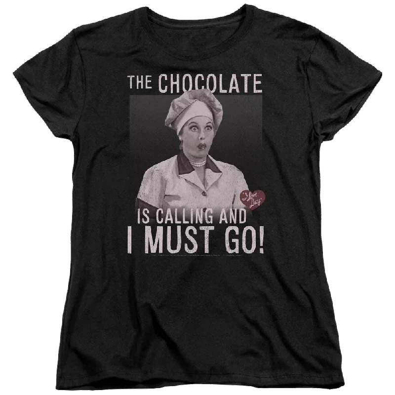 I Love Lucy Chocolate Calling Women's T-Shirt Solid Print Embellished