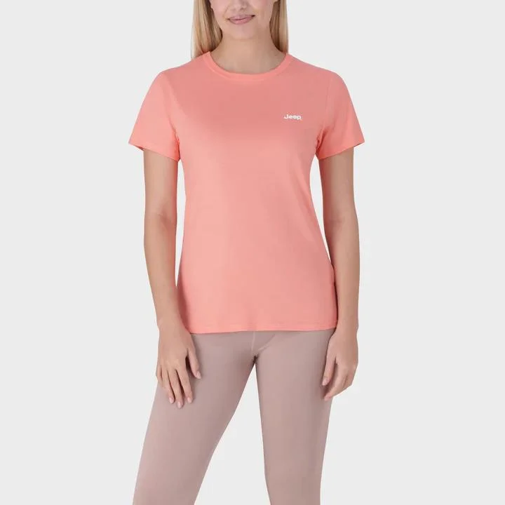 Jeep Womens Essential Organic Short Sleeve Tee Coral Fleece Nylon Spandex