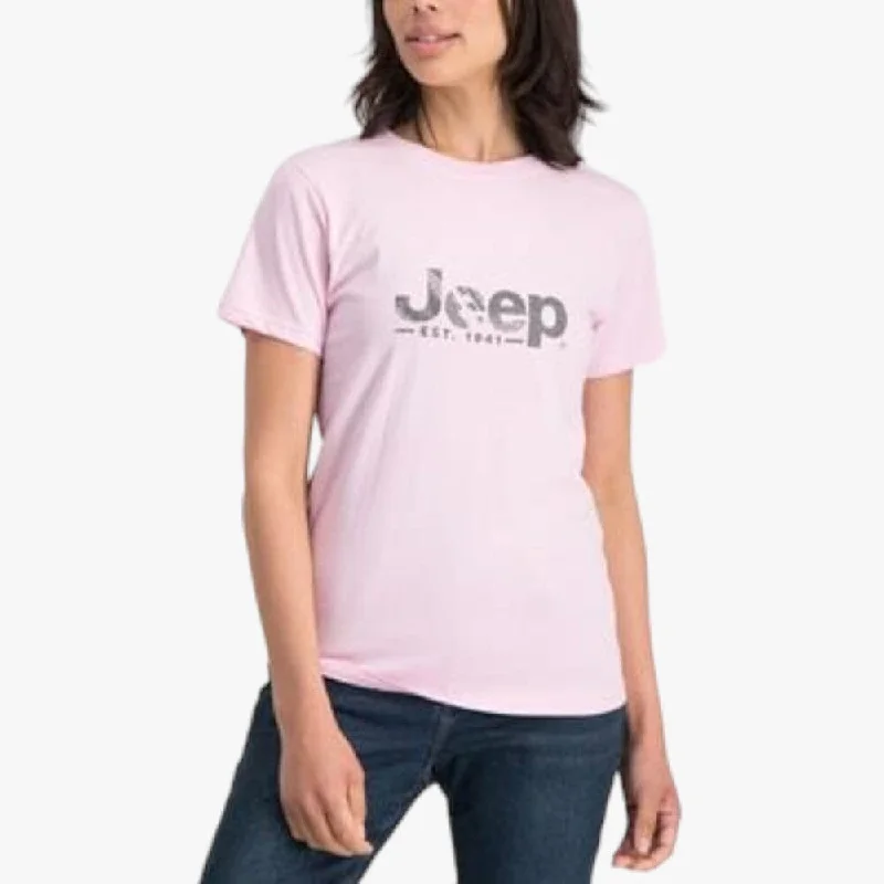 Jeep Womens Graphic Short Sleeve Tee Pink Lavender Hooded Caped Shawl Collar