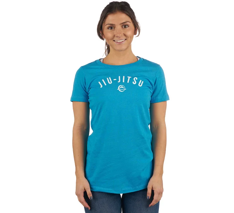 Jiu-Jitsu Graphic Womens T-Shirt Turquoise Collared Crew Neck Turtle Neck