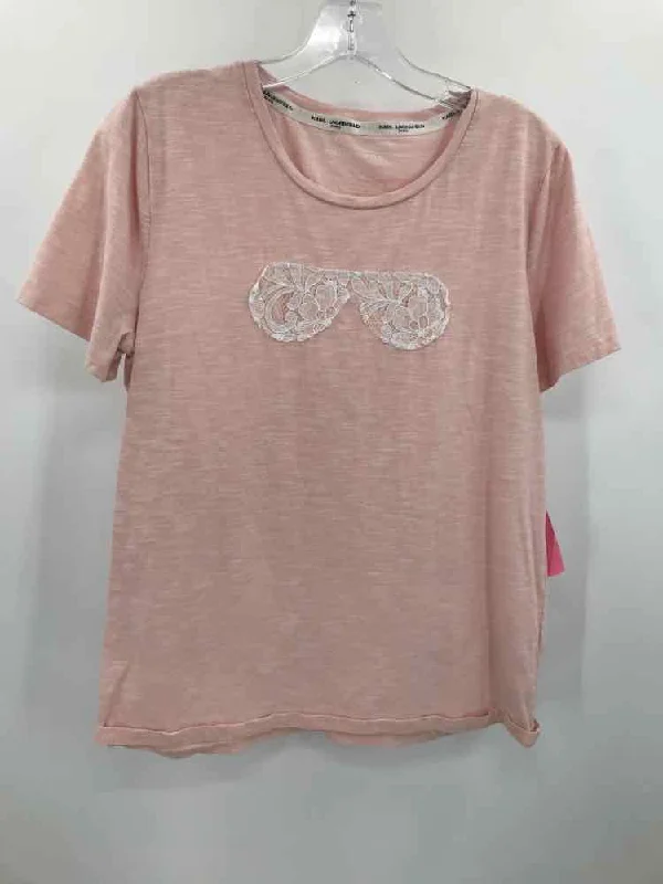 Pre-Owned Karl Lagerfeld Pink Size Medium T-shirt Graphic T-Shirt Round Neck Polyester