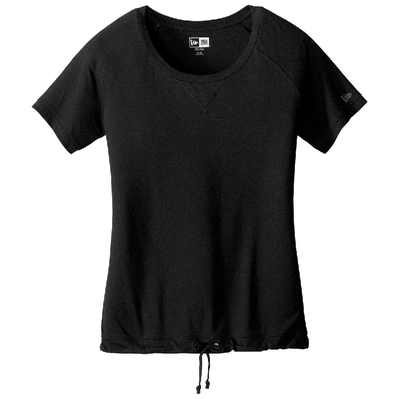 New Era Women's Black Solid Tri-Blend Performance Cinch Tee Lace Blend Ribbed Blend Corduroy Blend