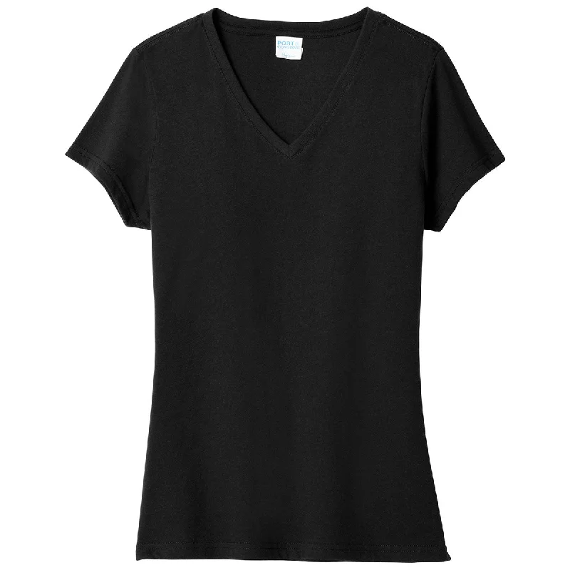 Port & Company Women's Jet Black Fan Favorite Blend V-Neck Tee Spandex Blend Rayon Blend Denim Blend