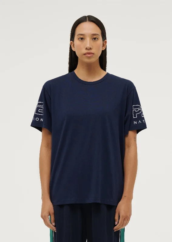 MONEYBALL TEE IN DARK NAVY Solid Color Striped Floral