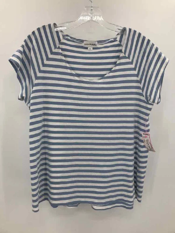 Pre-Owned Neon Buddha Blue Size Medium Stripe T-shirt Boxy Fit Fitted Loose