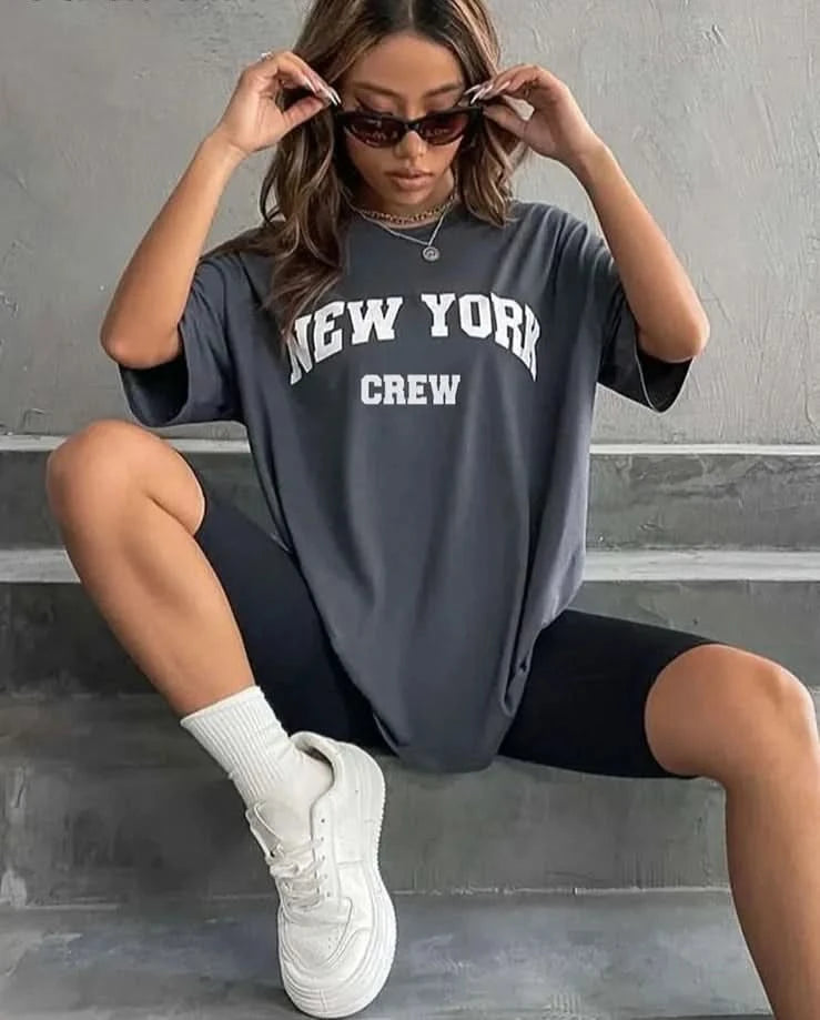 New York T Shirt Oversized - Urban Fashion Statement for Women Print Jacquard Patchwork