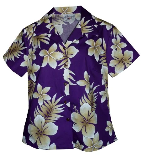 Pacific Legend Womens Colossal Plumeria Hibiscus Fitted Shirt Ribbed T-Shirt High Neck Heavyweight