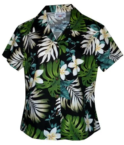 Pacific Legend Women's Frangipani Monstera Fern Fitted Shirt Knit Fabric Woven Fabric Fleece Fabric