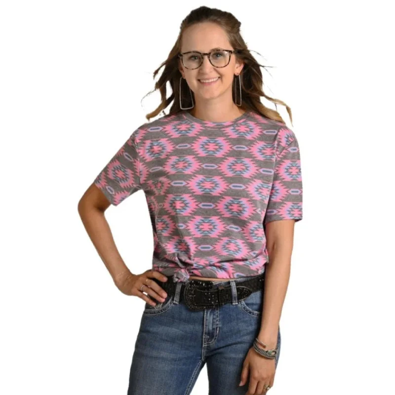 Rock & Roll Pink Aztec Tee Boxy Fit Fitted Loose