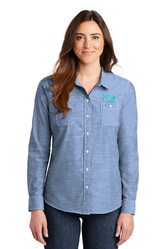 Port Authority Ladies Custom Chambray Shirts, Light Blue Knit Fabric Woven Fabric Fleece Fabric