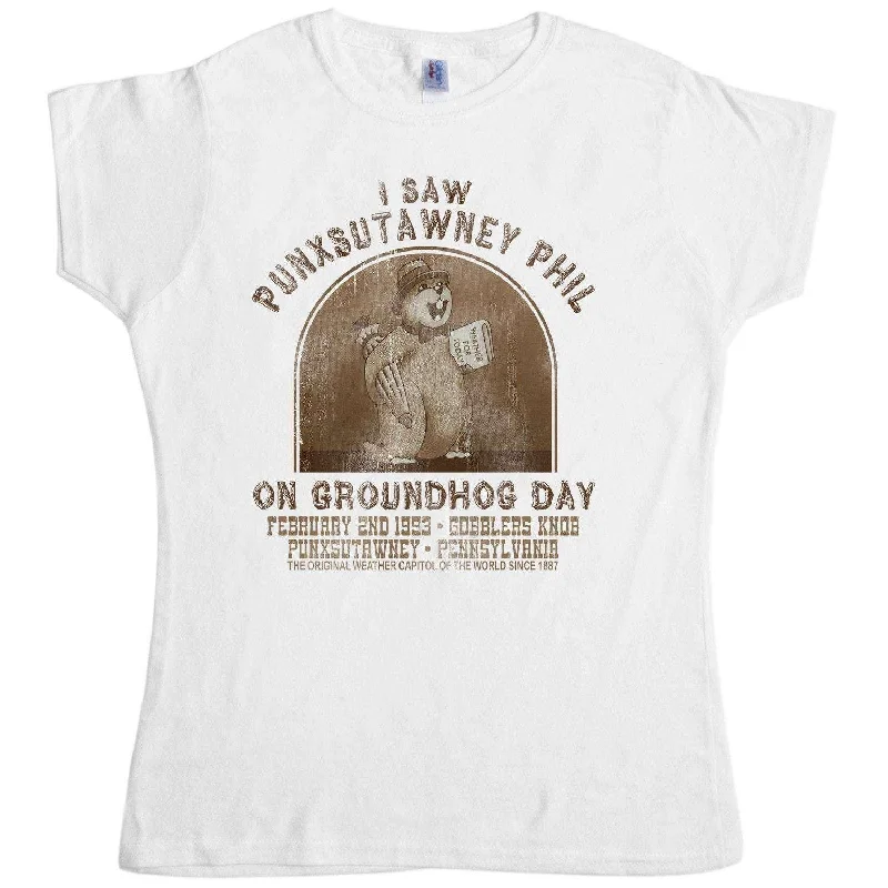 Punxsutawney Phil Womens T-Shirt Notch Collar Peter Pan Collar Cowl Neck