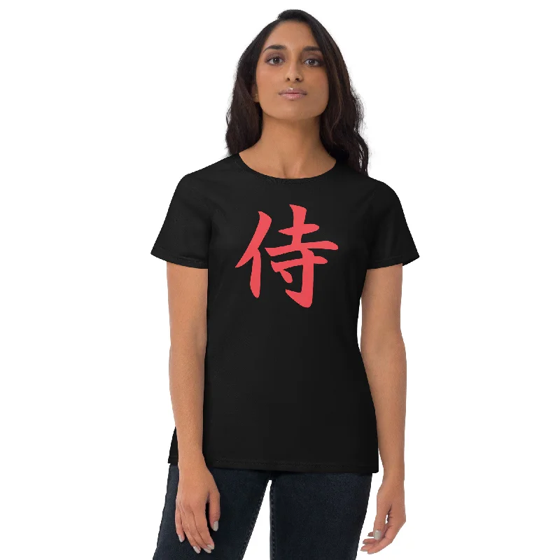 Red Samurai The Japanese Kanji Symbol Women's Short Sleeve Babydoll T-shirt Elegant Classic Vintage