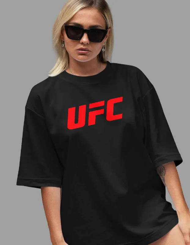 Red UFC Oversized Tshirt for Women Notch Collar Peter Pan Collar Cowl Neck