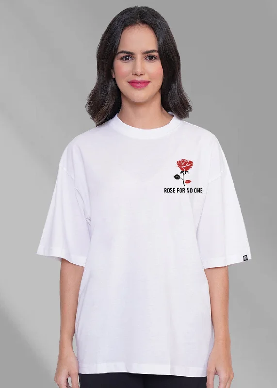 Rose For No One Women Oversized T-Shirt - White Chenille Brocade Lace